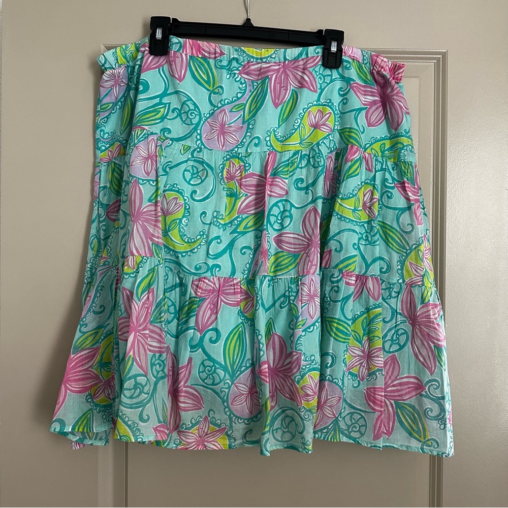 Lilly Pulitzer Skirt XL Pleated Floral Elastic Waist Festival Peasant Boho